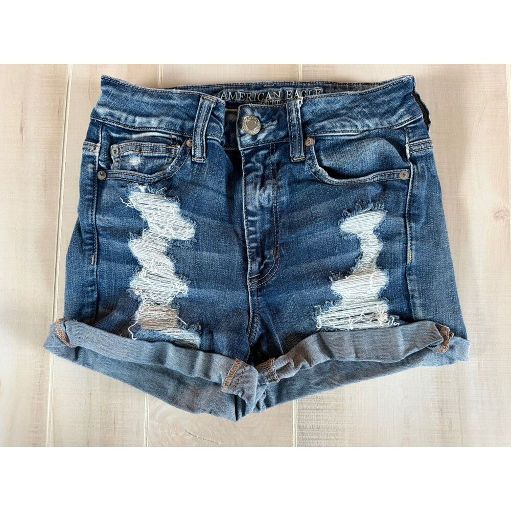 American Eagle Shorts Women 6 Blue High Rise Shortie Stretch Cut Off Y2K Summer
